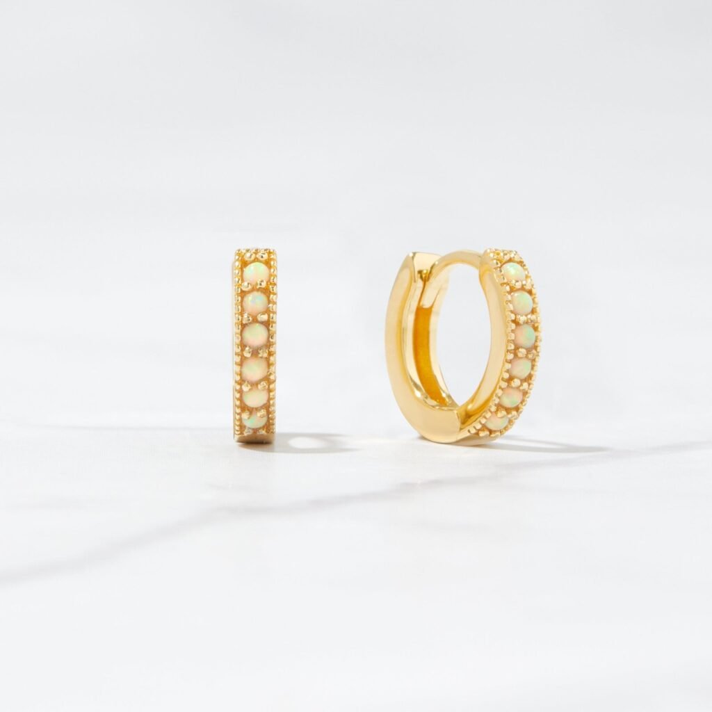 925 Silver Small Opal Huggies Earrings