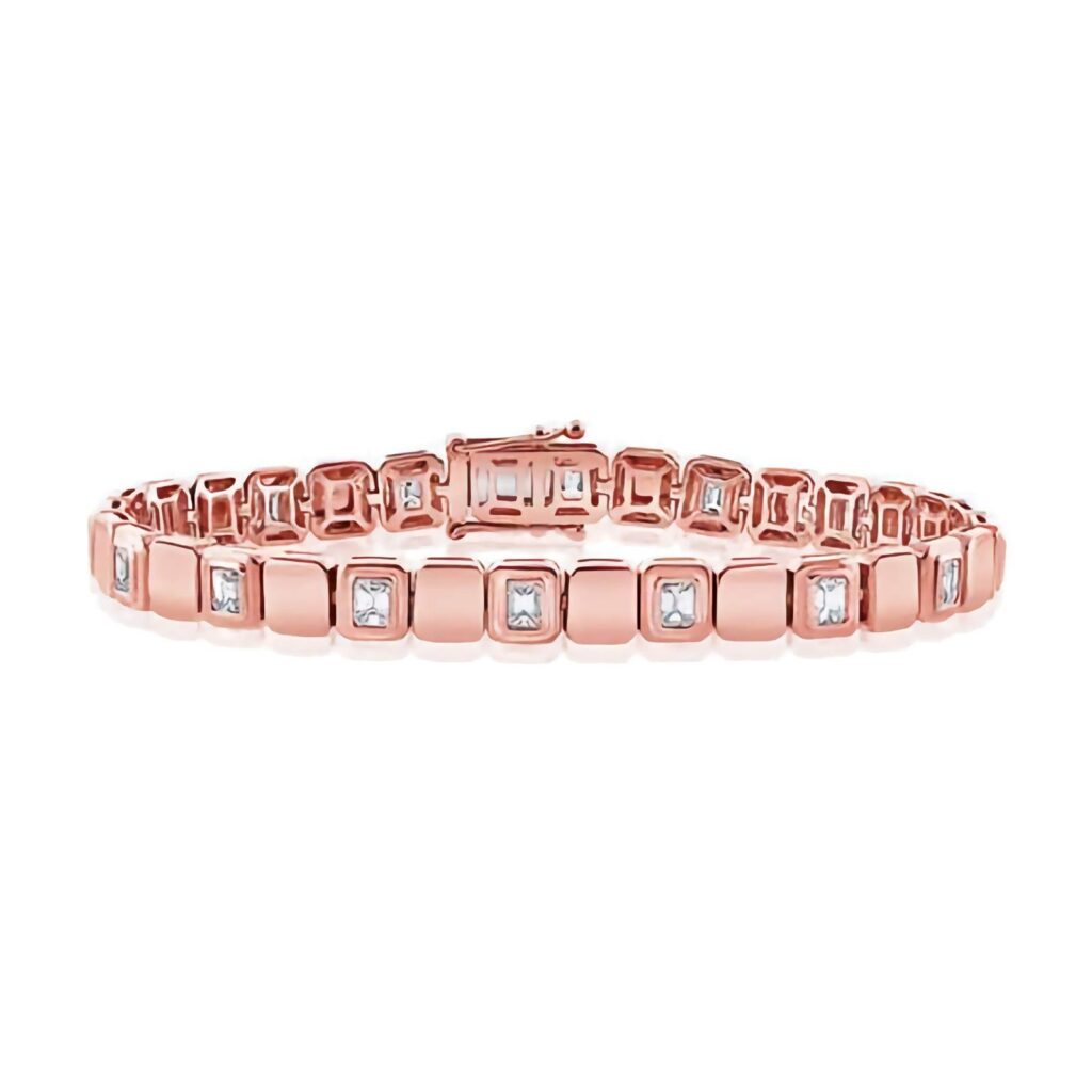 925 Silver Square Link & Emerald Cut Tennis Bracelet