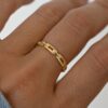Textured square link ring with a sleek band profile