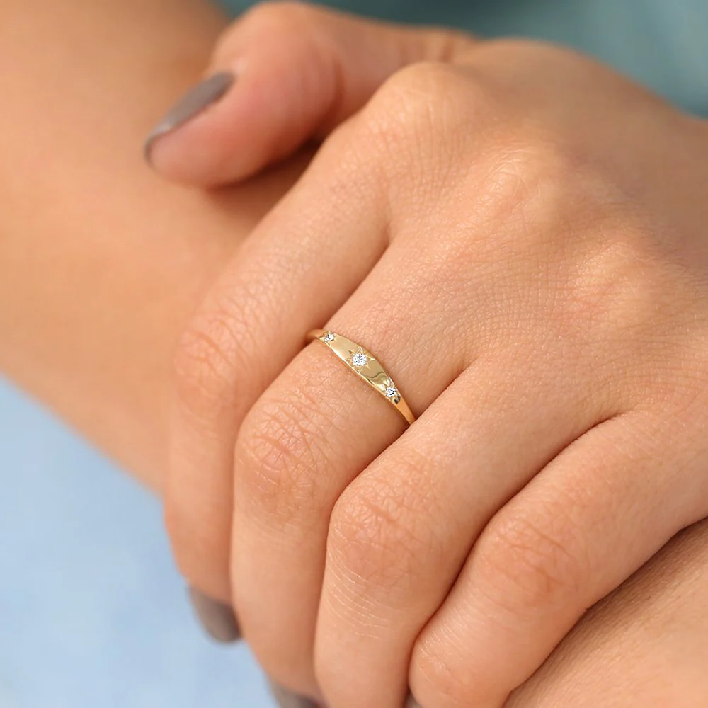 925 Silver Star Setting 3 Diamond Stacking Ring