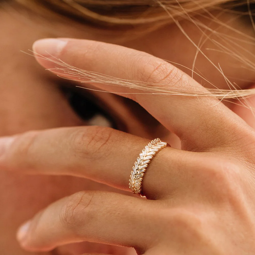 925 Silver Step Baguette Diamond Ring