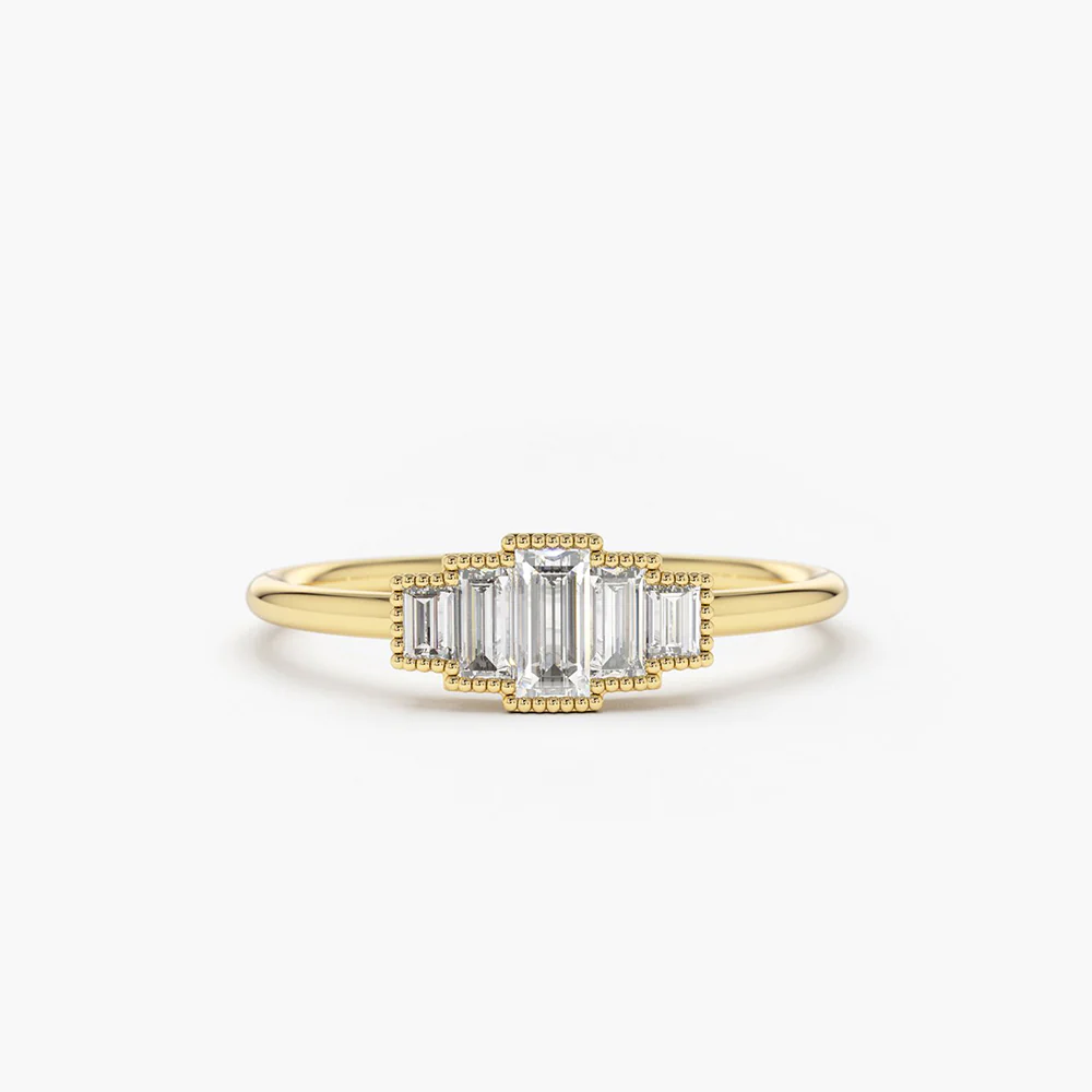 925 Silver Step Cut Baguette Diamond Ring