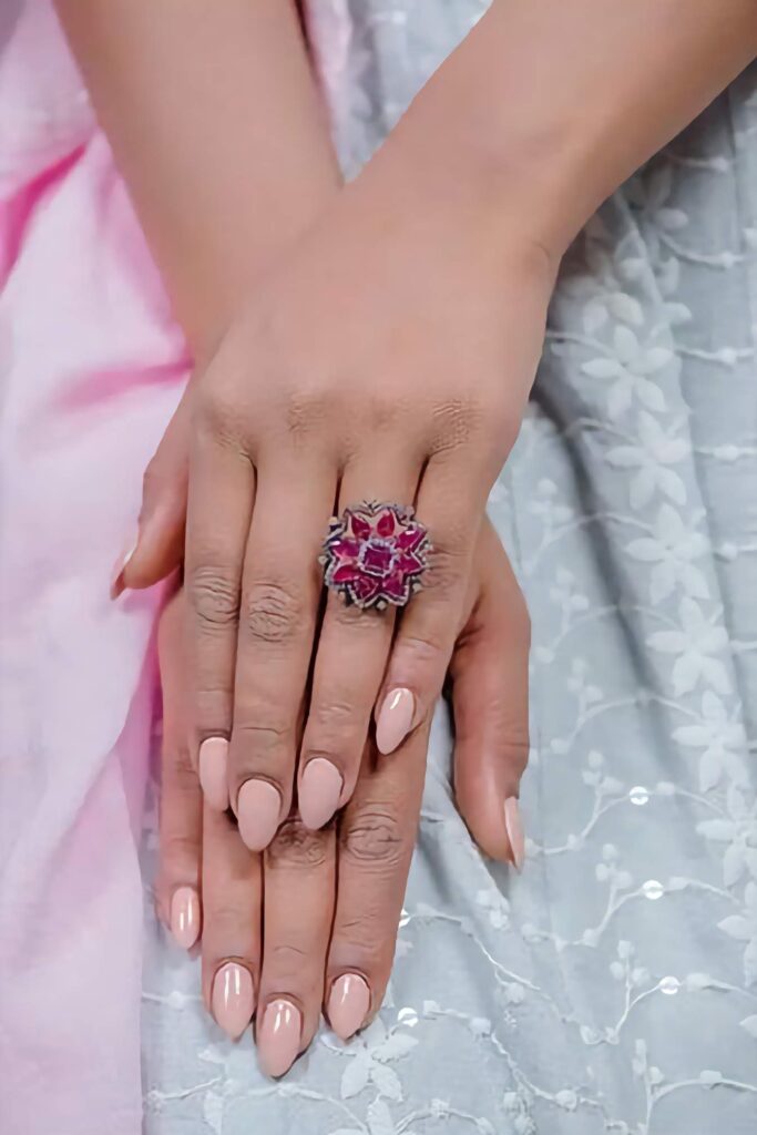 925 Silver Studded Ruby Cocktail Ring