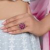 925 Silver Studded Ruby Cocktail Ring - Image 2