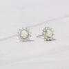 925 Silver Sunburst Opal Studs Earrings with premium CZ opal