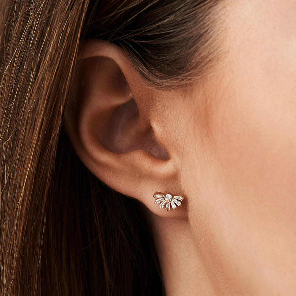 925 Silver Tapered Baguette Diamond Studs