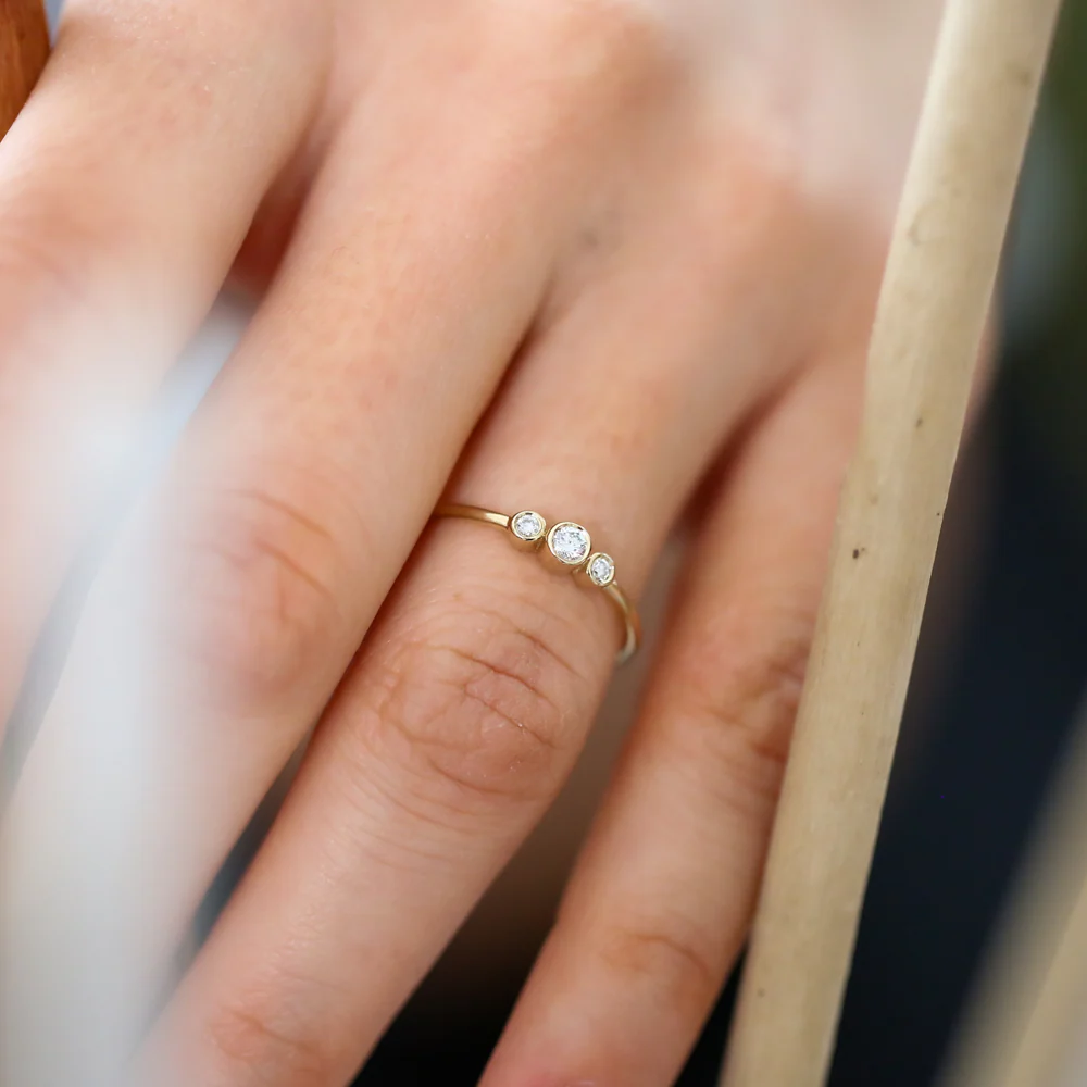 925 Silver Three Stone Diamond Ring