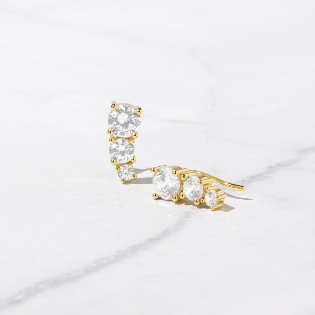 925 Silver Three Stone Ear Climber Earring