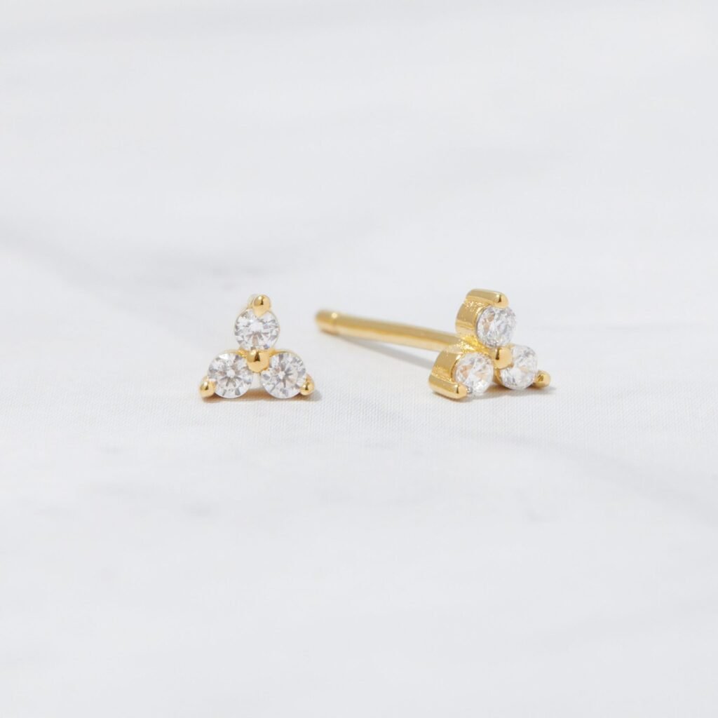 925 Silver Three Stone Studs Earrings