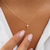 925 Silver Tiny Ball Diamond Cross Necklace - Image 7
