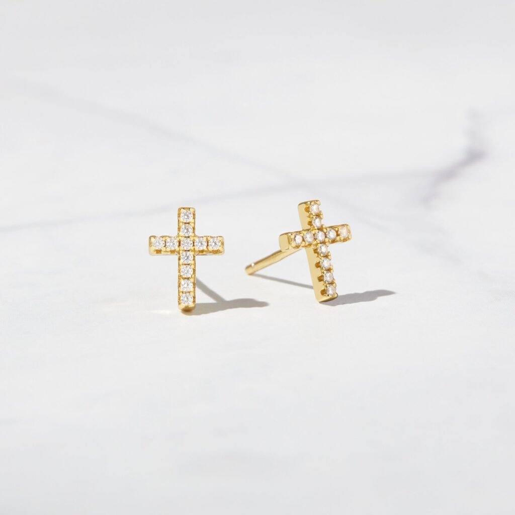925 Silver Tiny Cross Studs Earrings