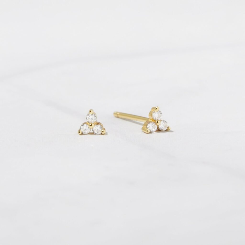 925 Silver Tiny Three Stone Studs Earrings