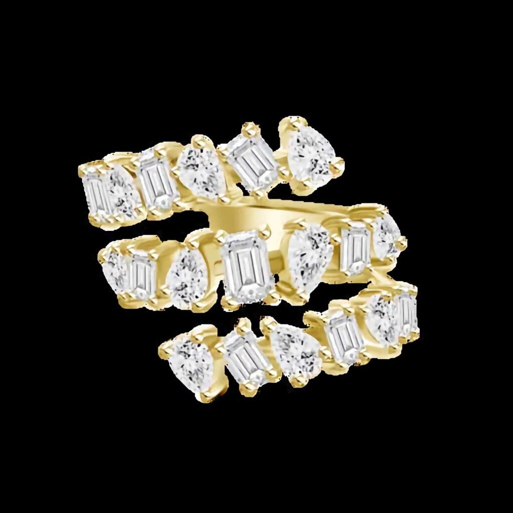 925 Silver Triple Coil Multi-shape Diamond Band