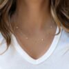 Dainty necklace with bezel-set turquoise and CZ diamond charms