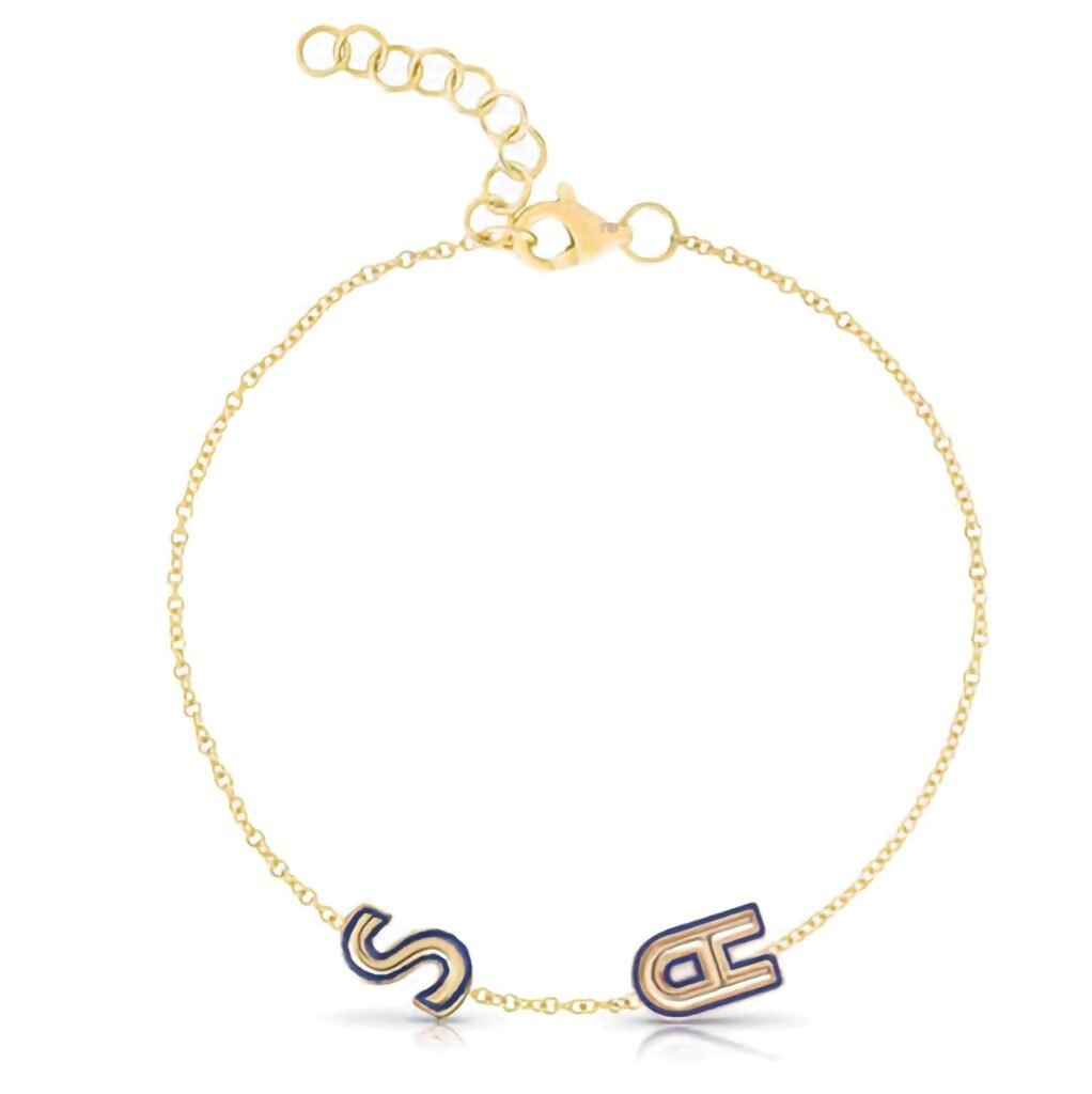 925 Silver Two Helium Enamel Outline Initial Bracelet