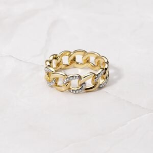 925 Silver Two-Tone Pave Chain Ring