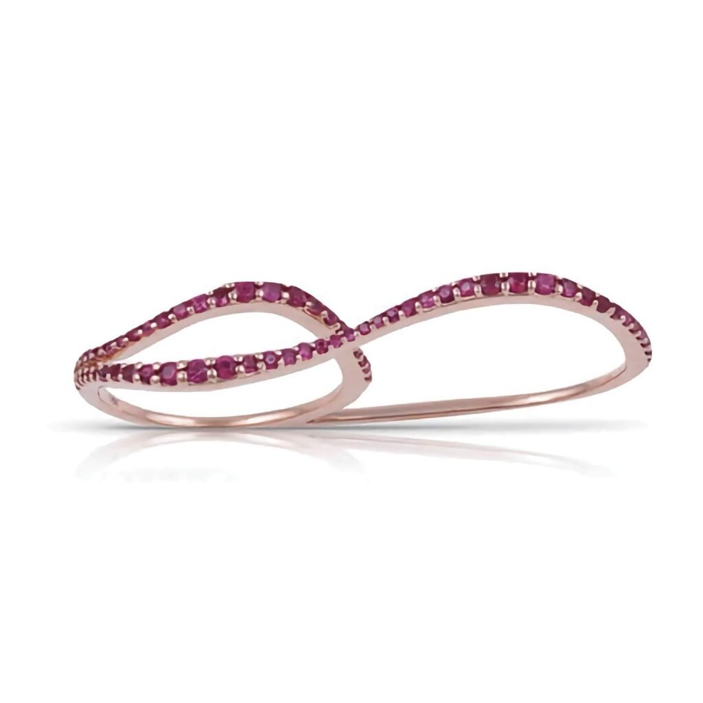 925 Silver Wavy Two-Finger Gemstone Ring