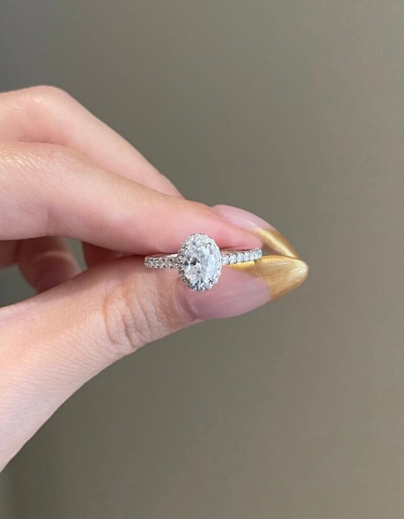 925 Sterling Silver 0.8 Carat Oval Cut Diamond Engagement Ring