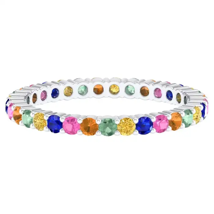 925 Sterling Silver 0.85 Carat Multi Sapphire Solitaire Band Ring