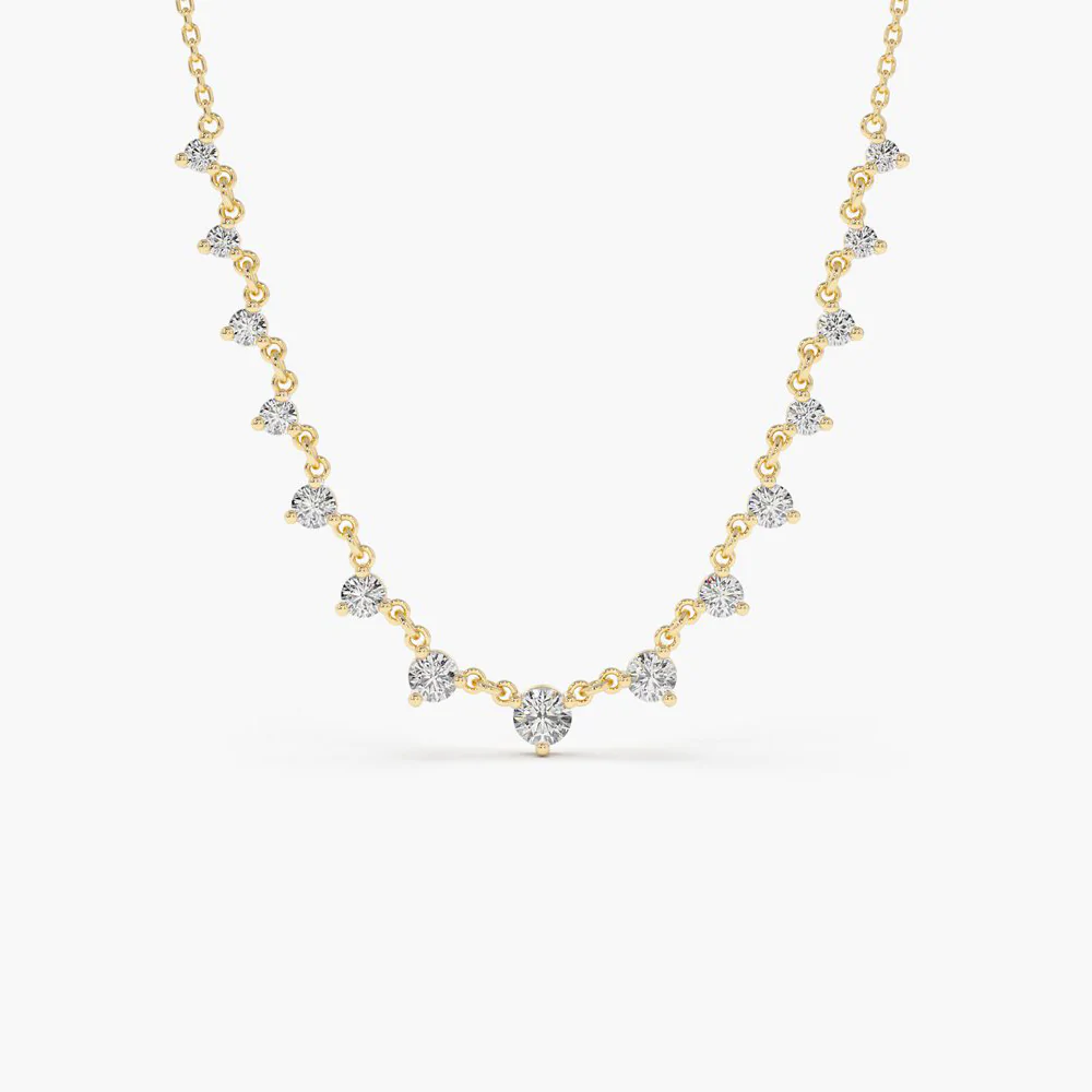 925 Sterling Silver 0.85 ctw Solitaire Diamond Graduating Necklace