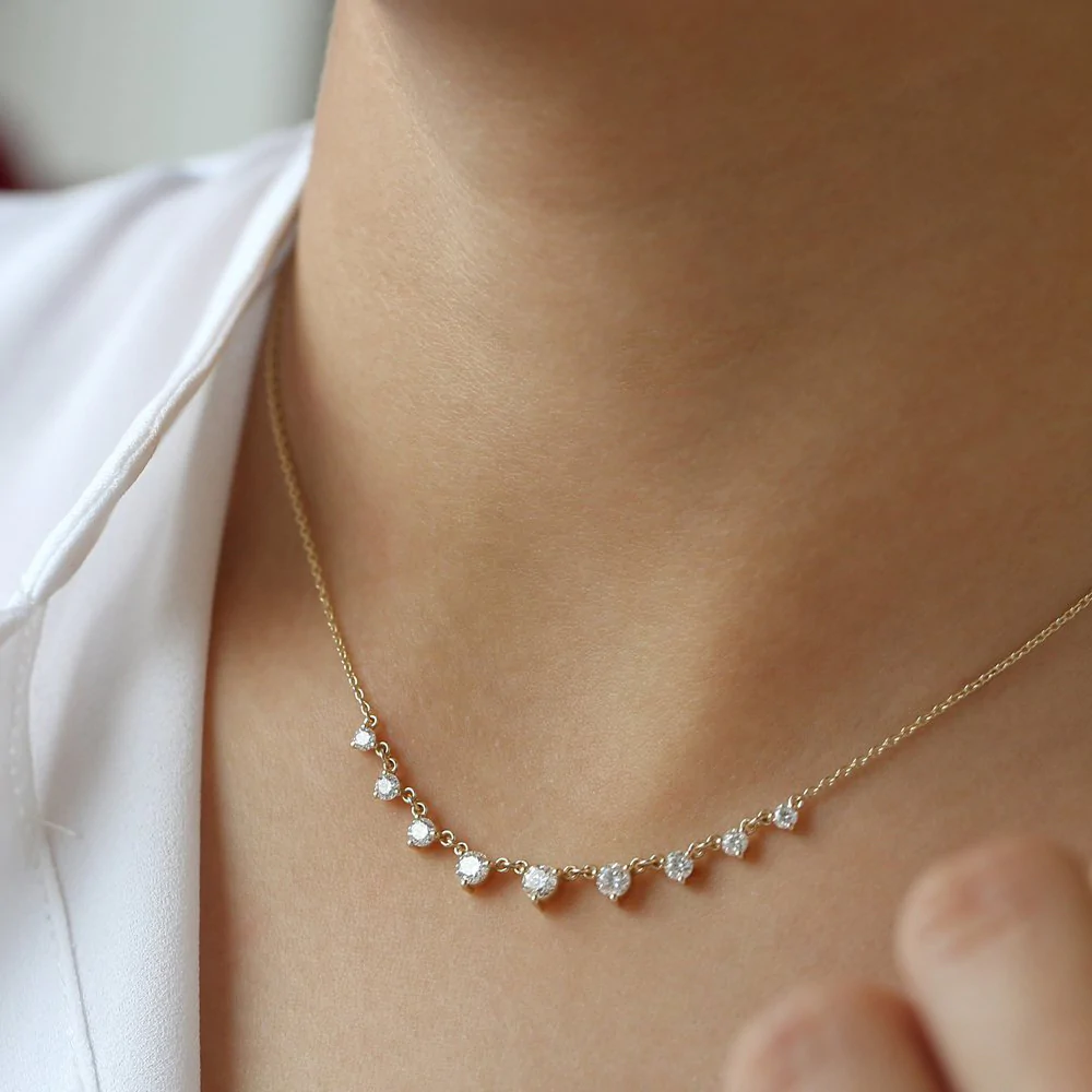 925 Sterling Silver 1.05 ctw Solitaire Diamond Graduating Necklace
