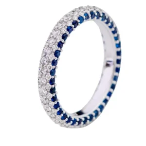 925 Sterling Silver 1.16 Carat Round-Cut Sapphire and Diamond Eternity Band Ring