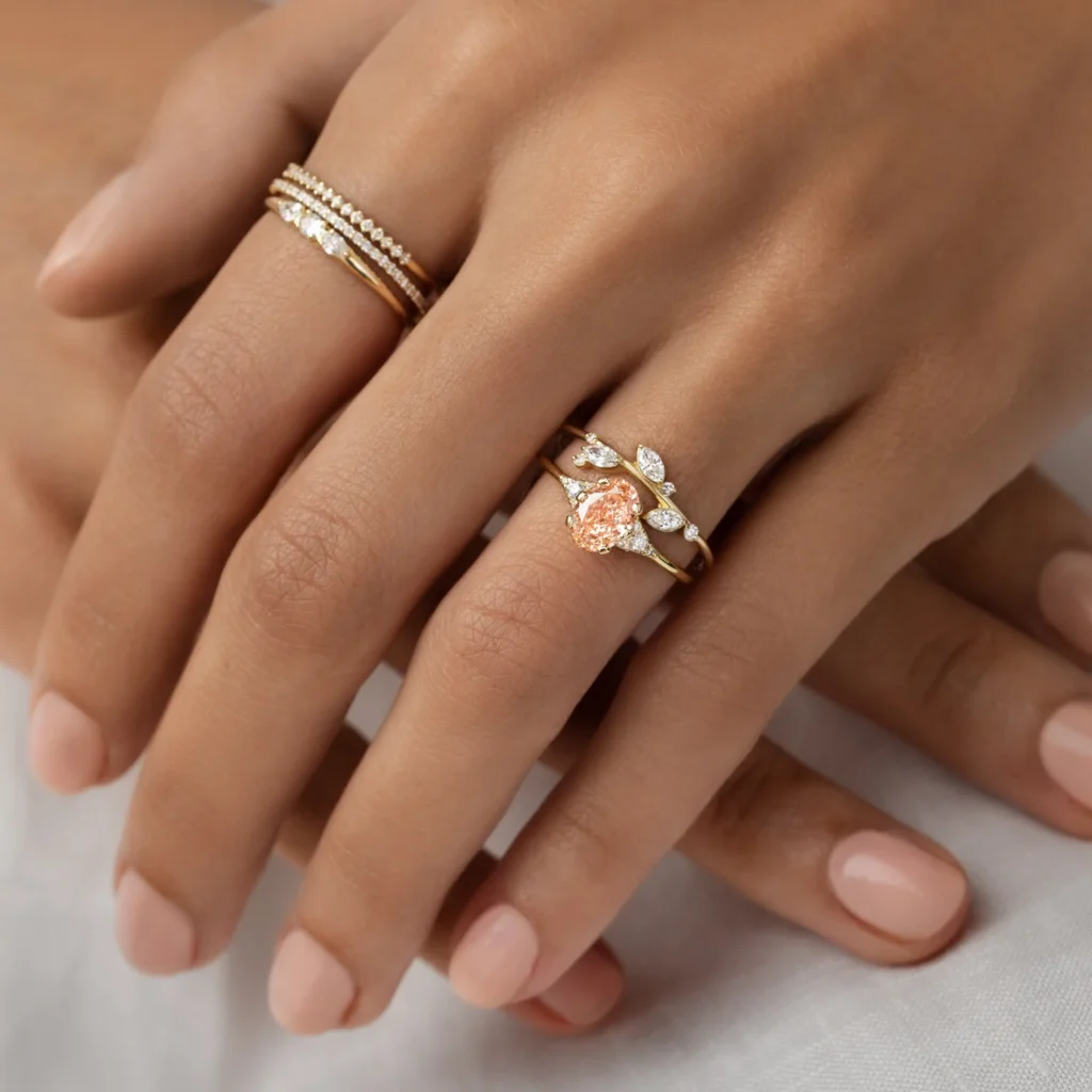 925 Sterling Silver 1.16ct. Oval Cut Pink Diamond Engagement Ring