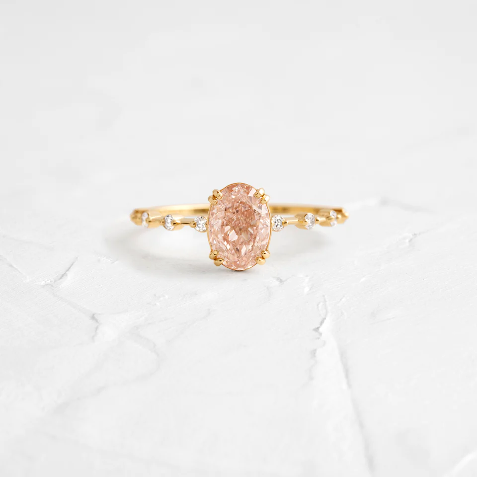 925 Sterling Silver 1.18ct. Oval Cut Pink Diamond Engagement Ring