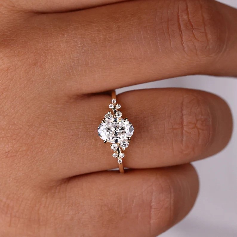 925 Sterling Silver 1.28 CT Oval Cut Snowdrift Engagement Ring