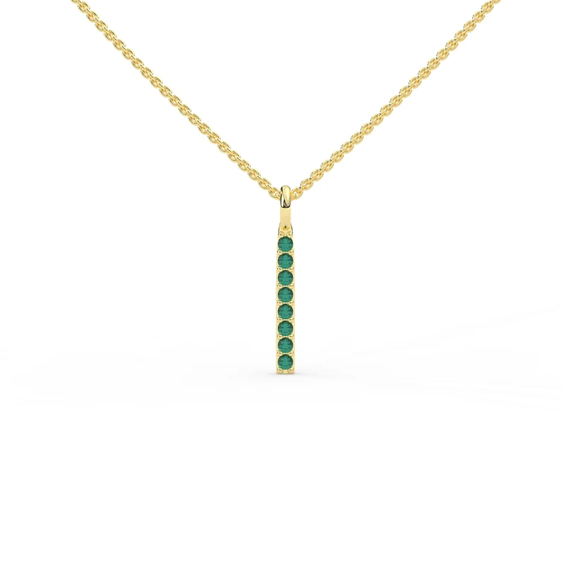 925 Sterling Silver 1.3 MM Emerald Bar Necklace