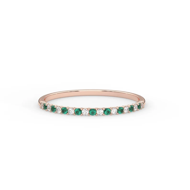 925 Sterling Silver 1.3 MM Emerald & Diamond Band