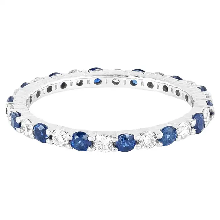 925 Sterling Silver 1.34 Carat Diamond and Sapphire Brilliant Cut Eternity Band