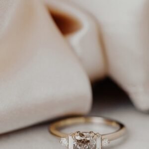 925 Sterling Silver 1.35 ct Cushion Champagne Diamond Side Stones Ring