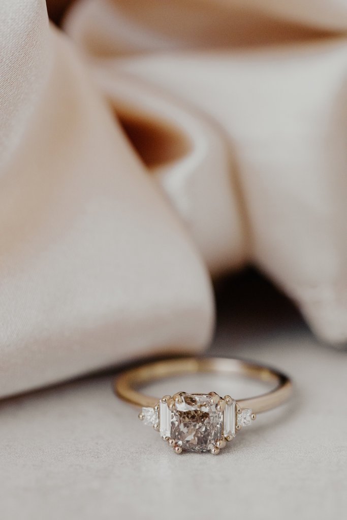925 Sterling Silver 1.35 ct Cushion Champagne Diamond Side Stones Ring