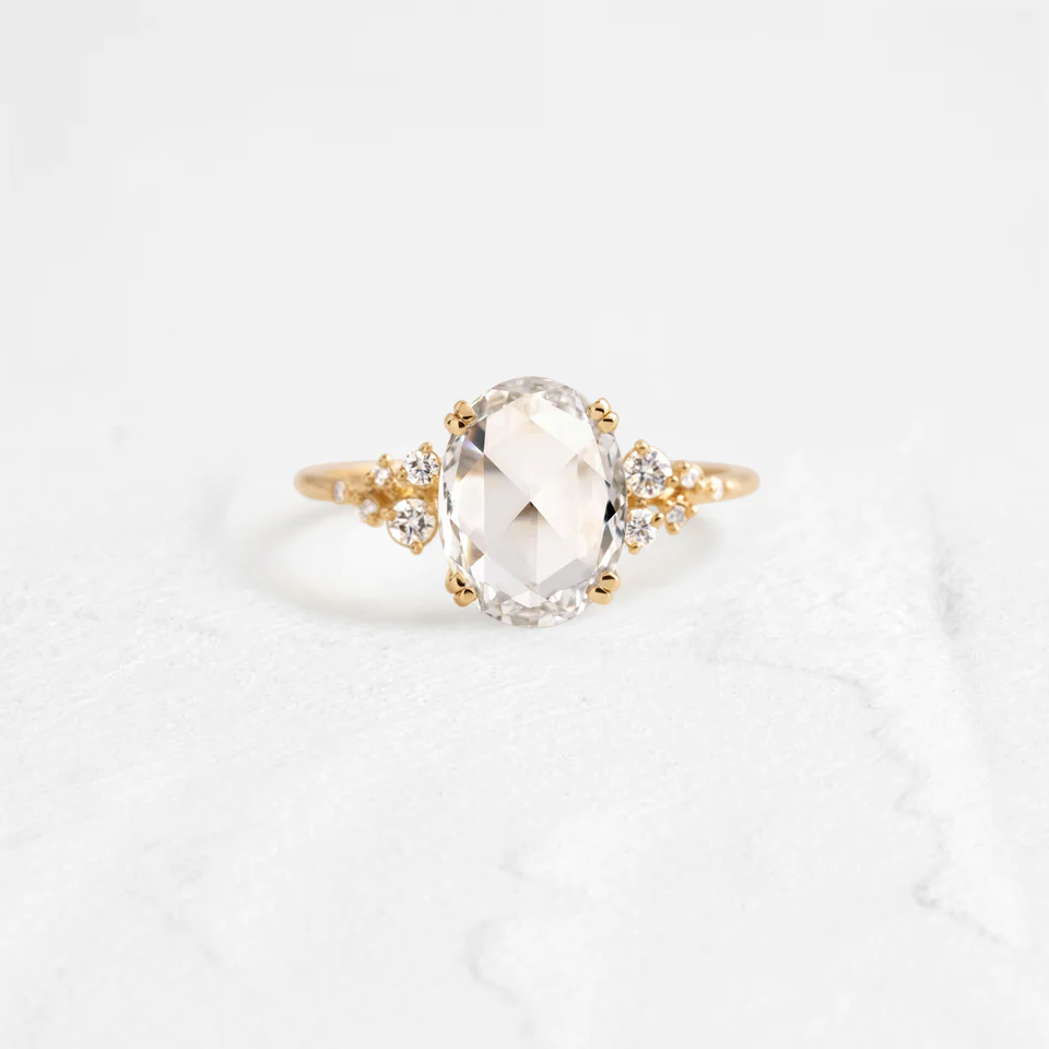 925 Sterling Silver 1.51ct Rose Cut Oval Diamond Ring