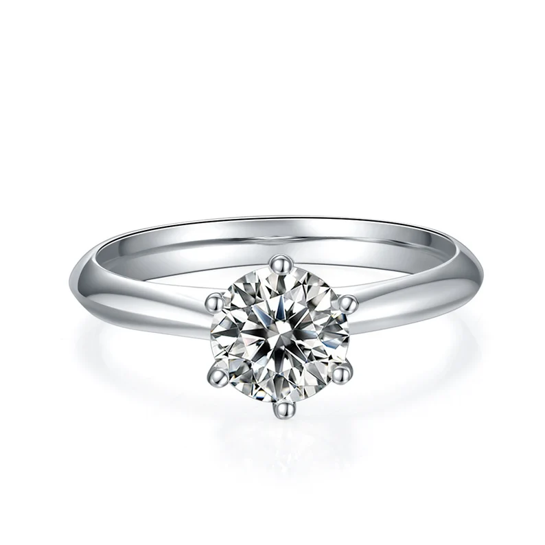 925 Sterling Silver 1 Carat Brilliant Round 6 - Prong Engagement Ring