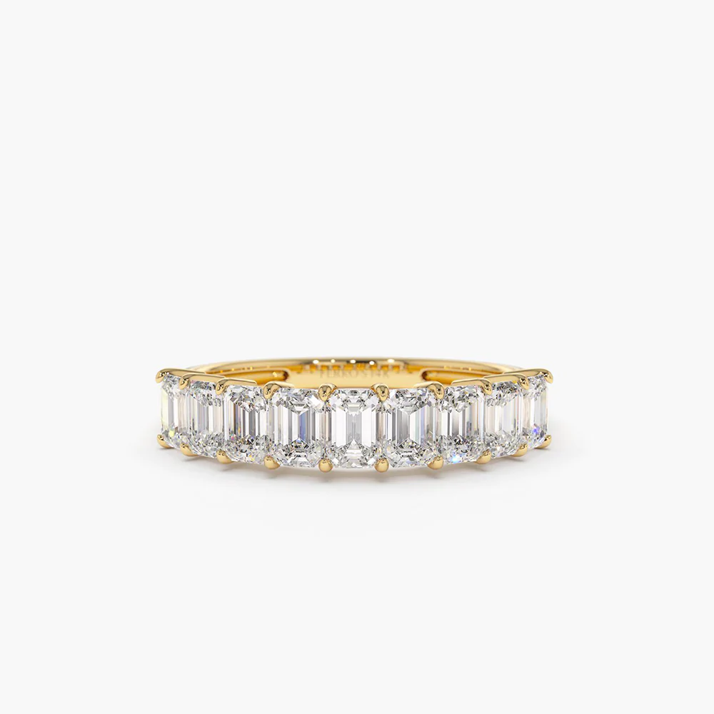 925 Sterling Silver 1 Carat Emerald Cut Diamond Wedding Band
