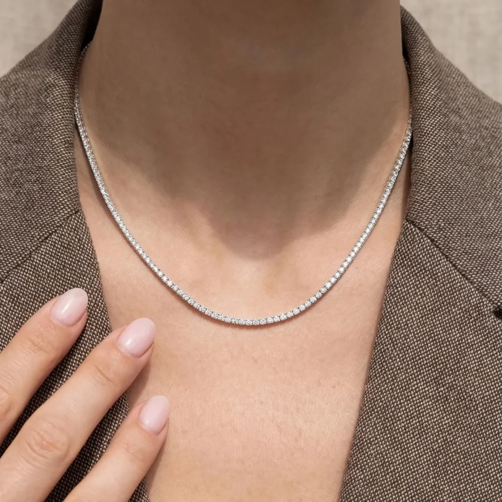 925 Sterling Silver 105ctw 6.35mm Round Diamond 28 Inches 4 Prong Classic Tennis Necklace