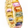 Emerald-cut multi-sapphire eternity band ring in 925 sterling silver