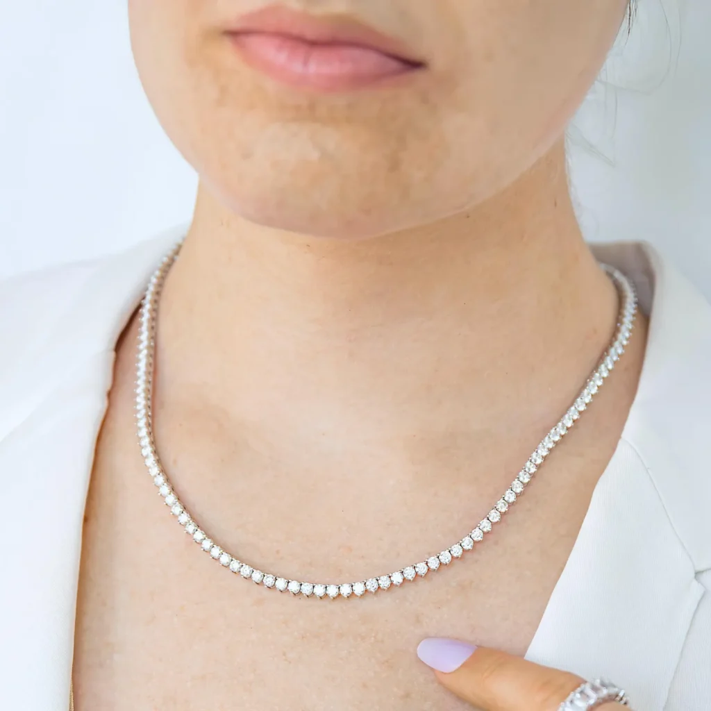 925 Sterling Silver 18.2ctw 2.75mm Round Diamond 26 Inches 3 Prong Classic Tennis Necklace