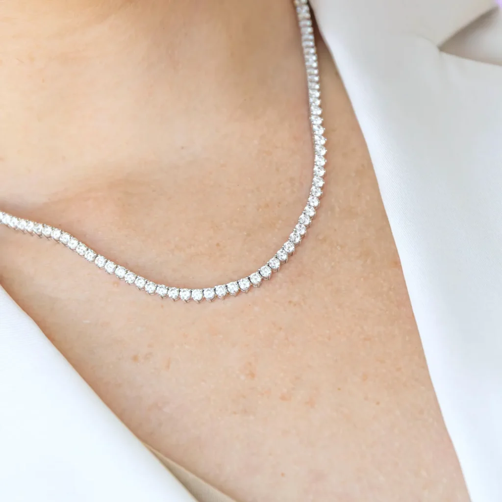 925 Sterling Silver 19.6ctw 2.75mm Round Diamond 28 Inches 3 Prong Classic Tennis Necklace