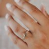 Distinctive lozenge-shaped engagement ring with a geometric design