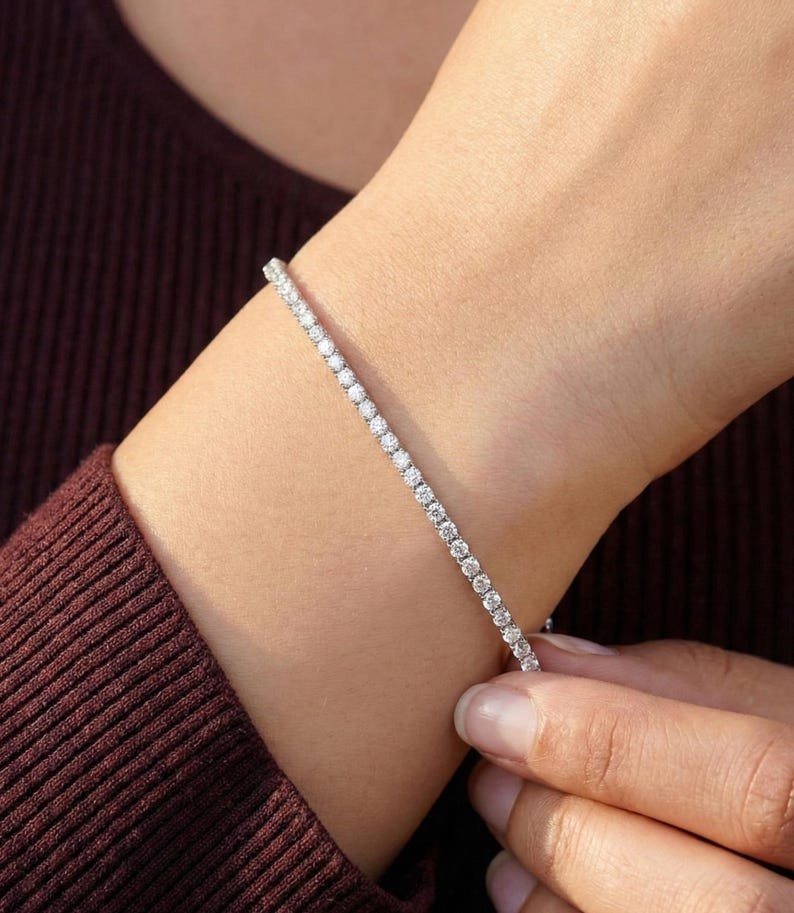 925 Sterling Silver 2.20ctw 2.2mm Round Diamond 5.5 inches Classic 4 Prong Tennis Bracelet
