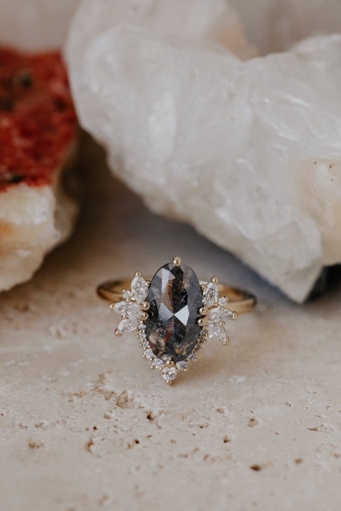 925 Sterling Silver 2.44 ct Long Oval Galaxy Diamond Ring