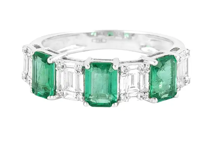 925 Sterling Silver 2.7 Carat Emerald and Diamond Eternity Band