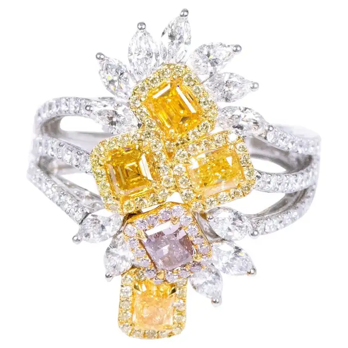925 Sterling Silver 2.88 Carat Multi-Colored Diamond | Diamond Solitaire Ring