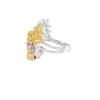 Multi-coloured diamond solitaire ring with yellow, pink and round stones