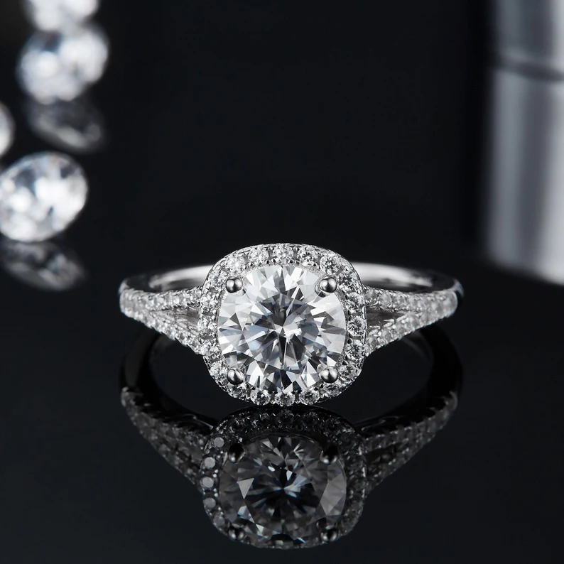 925 Sterling Silver 2 Carat Brilliant Round Engagement Ring