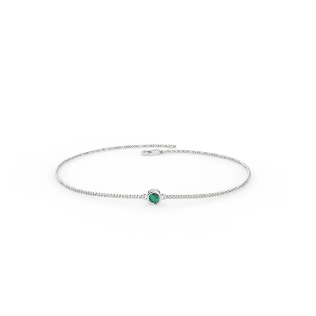 925 Sterling Silver 2 MM Round Emerald Bracelet