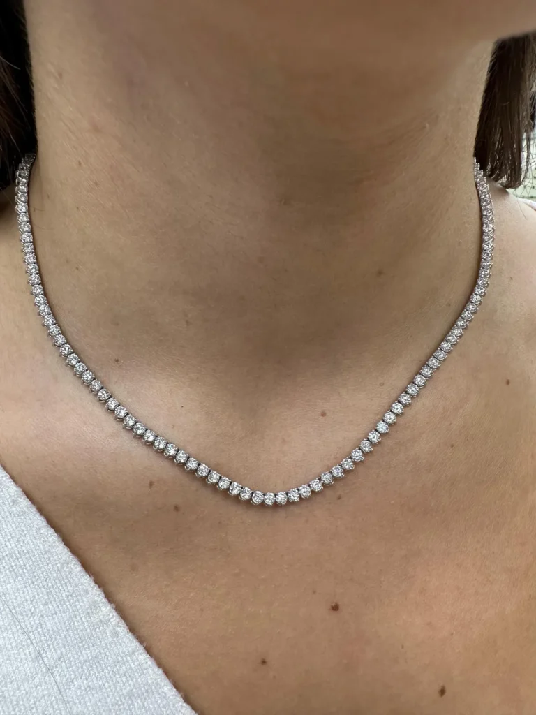 925 Sterling Silver 20.33ctw 2.50mm Round Diamond 30 Inches 3 Prong Classic Tennis Necklace